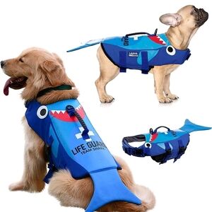 Dog Pet Life Jacket Lifesaver Floatation Vest For Swimming Shark Size Medium